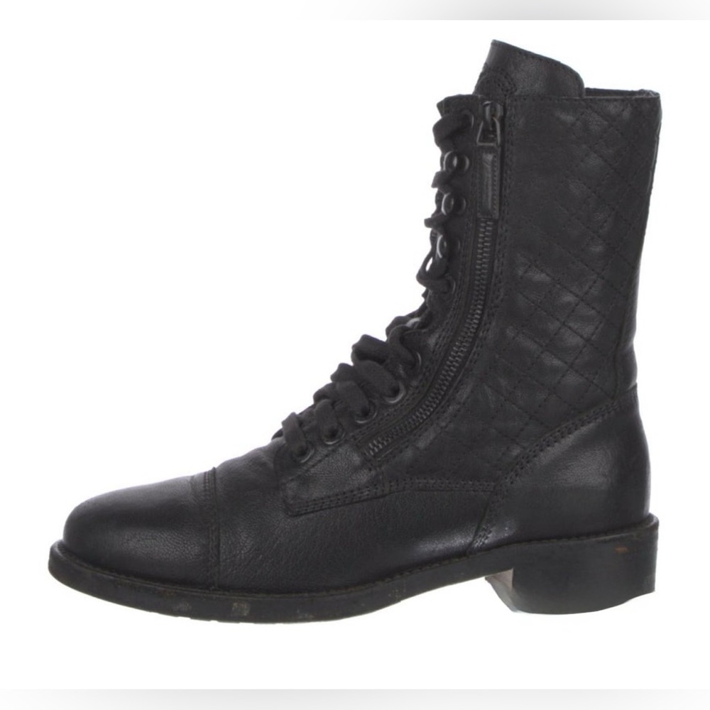 Chanel Black Quilted Lace-Up combat Ankle Boots